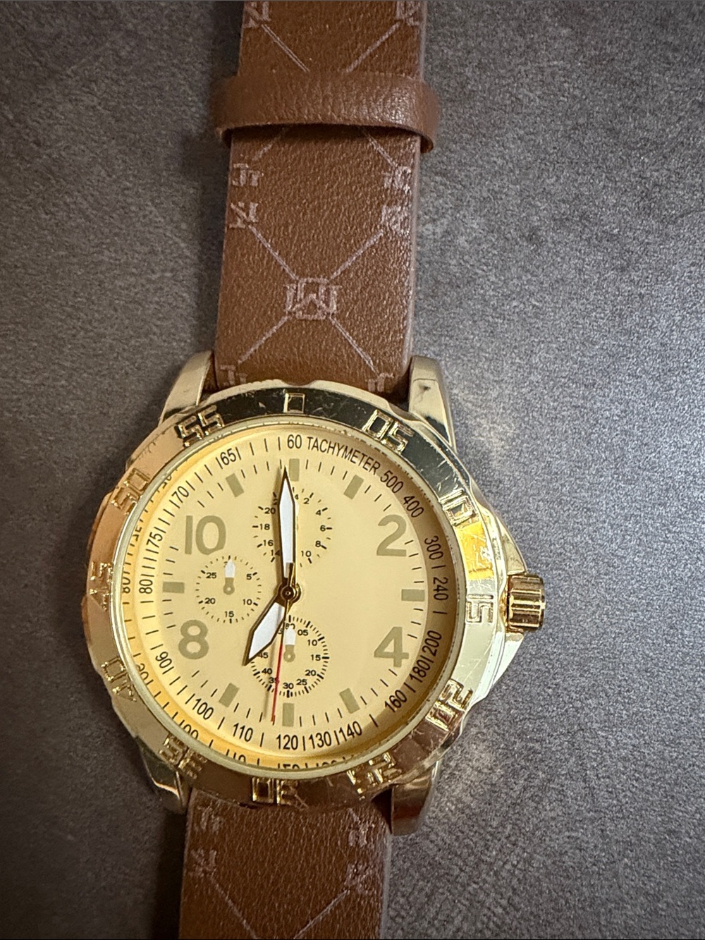 Classic Brown Leather Strap Men's Watch with Gold Case